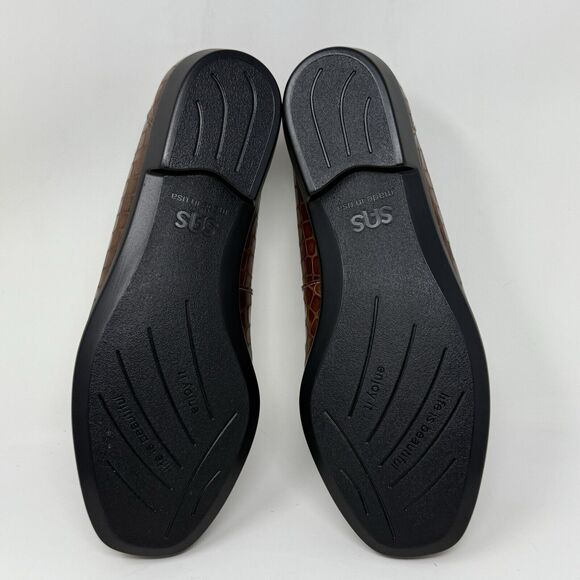 SAS Joy Loafers Womens 6.5 W Wide Brown Leather Croc Slip On Casual Comfort USA - Picture 13 of 15